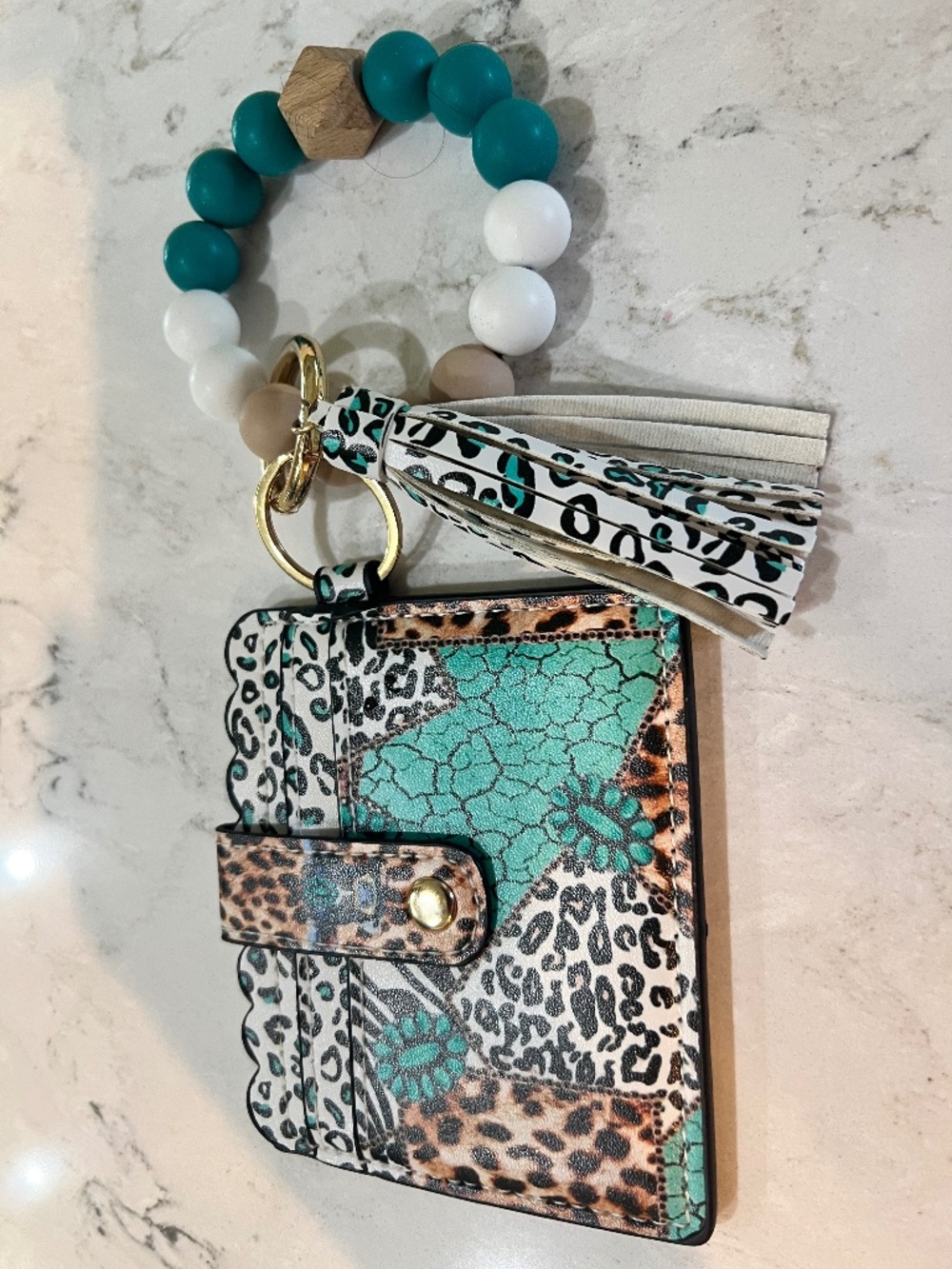 Wristlet leopard and turquoise print